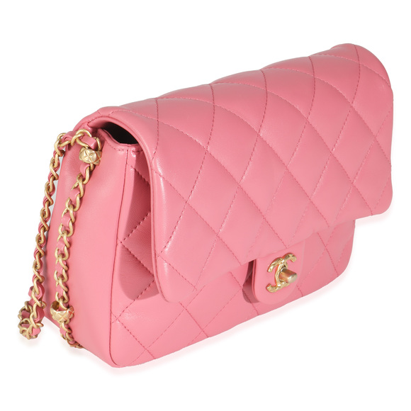 Chanel Pink Quilted Calfskin Chain Around Mini Square Flap Bag - Picture 3 of 8